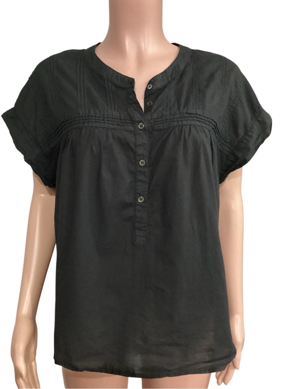 Xirena Black Short-Sleeve Audrey Top Button Front Relaxed Fit Size Large